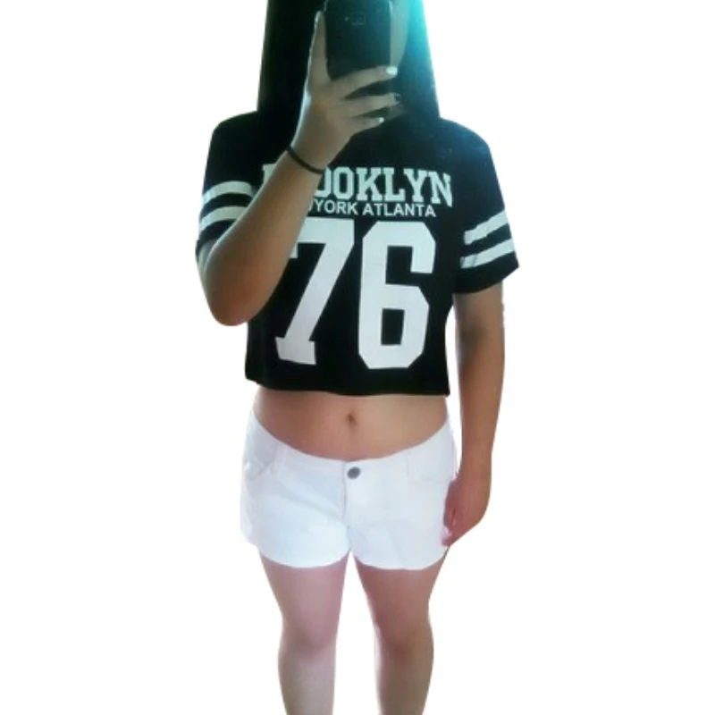 Fashion Crop Top T-shirt for Women BROOKLYN 76 Printed T Shirt Women Cropped Tops Tee Shirt Woman Clothing High Quality