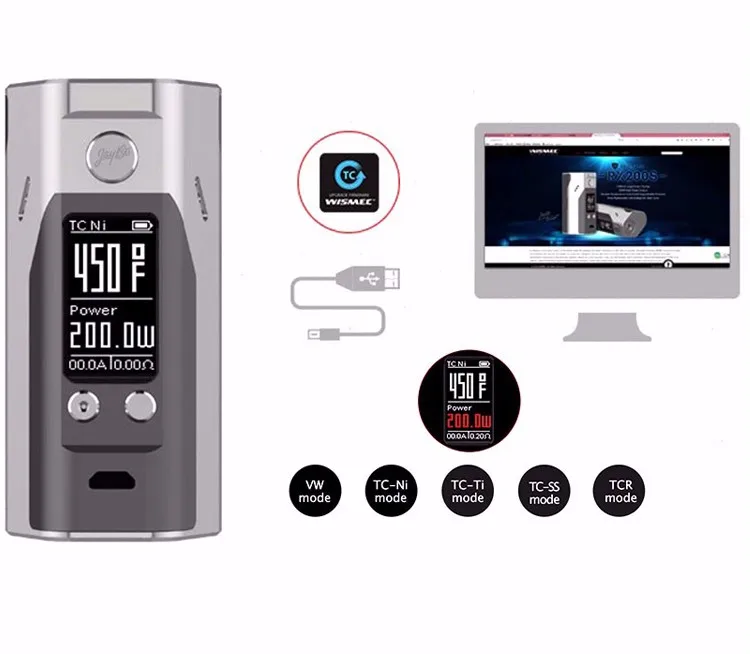 Wismec Reuleaux RX200S Mod улучшилось 0.96 дюйма OLED Экран с Обновление Прошивки контроля