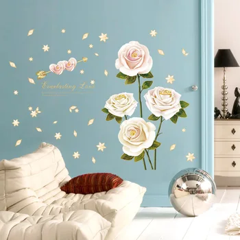 

Romantic White Red Rose Flower Love Wall Stickers Plants Petal Home Decoration Bedroom Living Room Wardrobe Diy Mural Decals