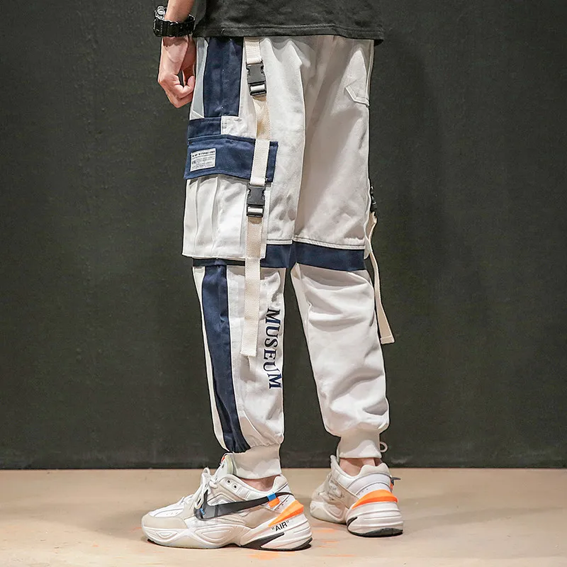 LAPPSTER Японская уличная одежда брюки карго цвет блок ленты мешковатые джоггеры брюки пэчворк Harajuku пот брюки комбинезоны 4XL - Цвет: White