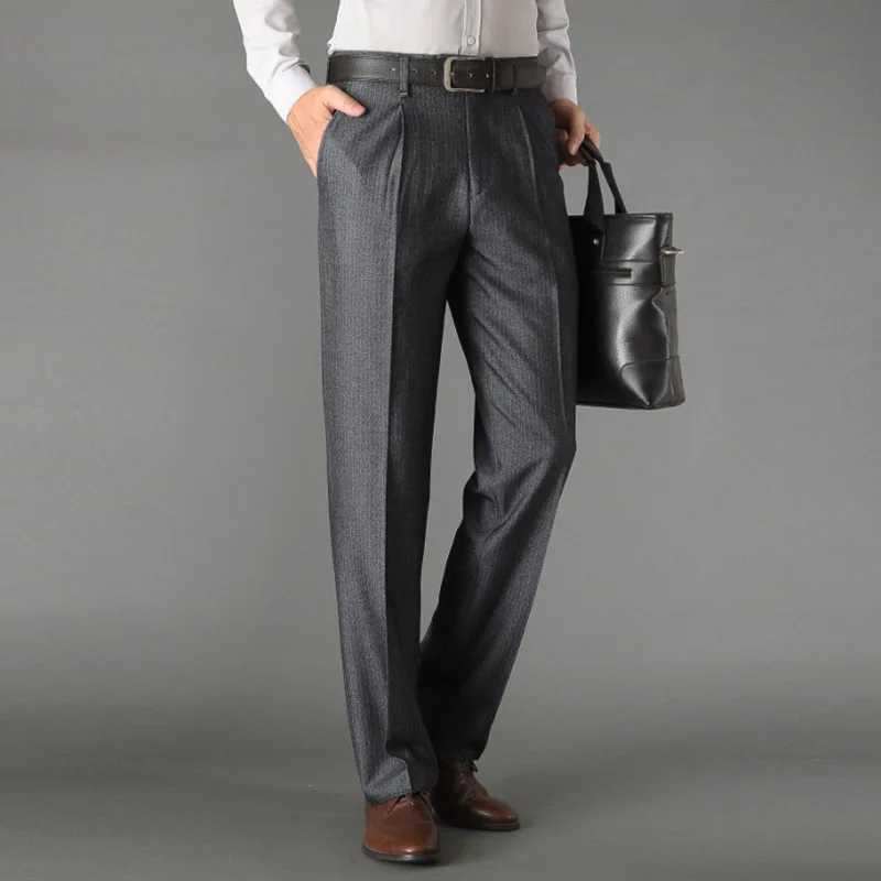 Новые осенние формальные свадебные мужские костюмные брюки для папы подходят повседневные негладильные деловые прямые брюки - Цвет: Серый