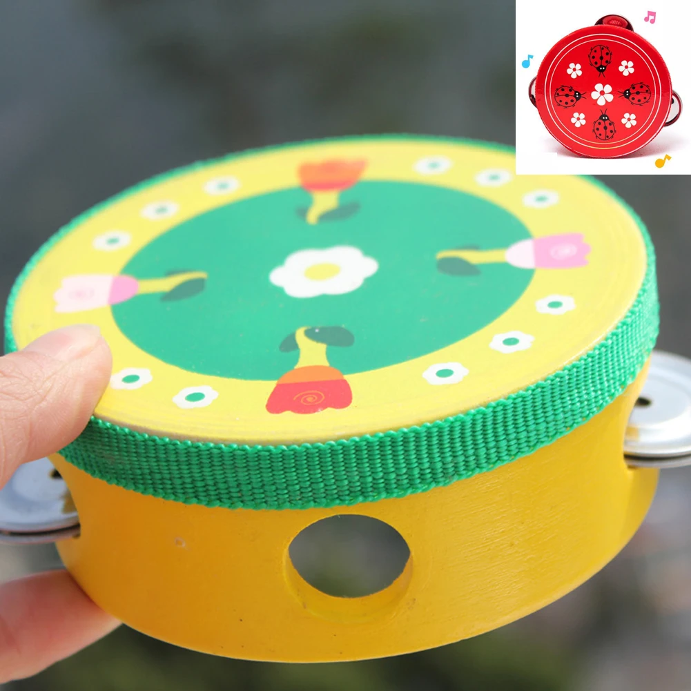 Деревянный ручной барабан музыкальный бубен Beat инструмент для детской развивающей игрушки(случайный) 1 шт