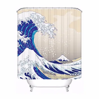

Custom Sea Wave Bathroom Acceptable Shower Curtain Polyester Fabric Bathroom Curtain #180320-02-218