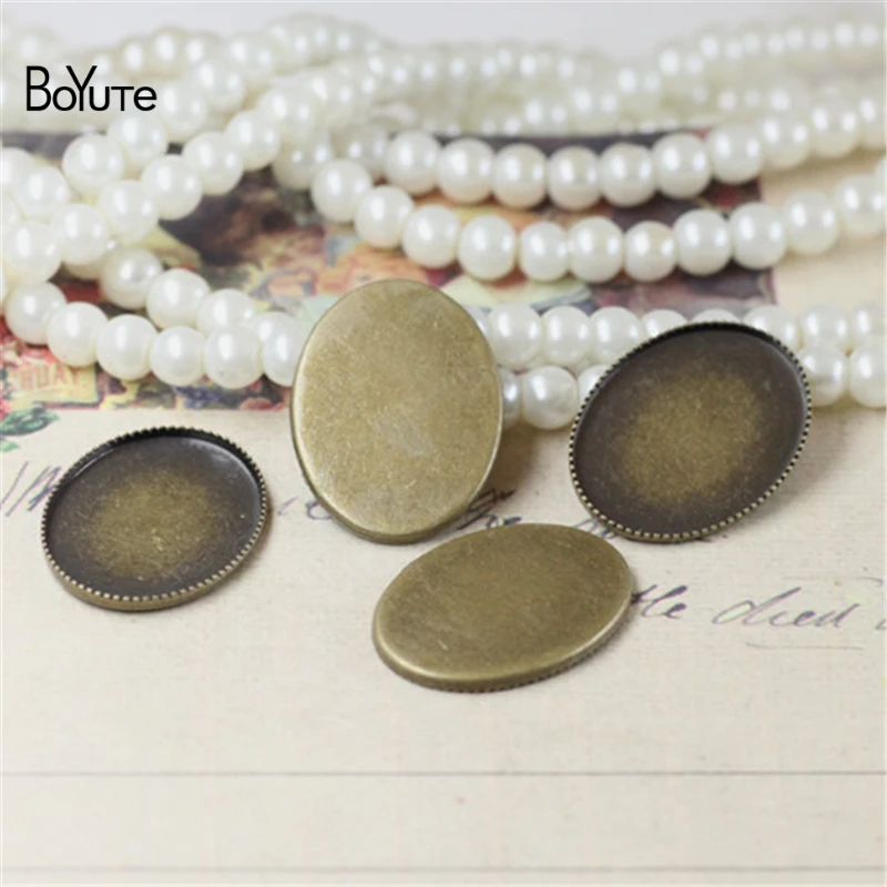 

BoYuTe 50Pcs 13*18MM Oval Cabochon Cameo Base Antique Bronze Plated Vintage Diy Jewelry Blank Tray Settings