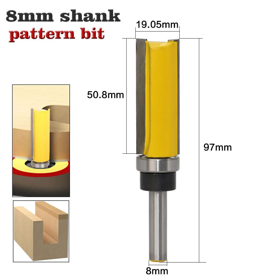 1 шт. 8 мм хвостовик шаблон отделка петля долбежный деревообрабатывающий фреза D19.05* h50. 8 мм Нижняя очистка заподлицо отделка бит плоский Концевая фреза