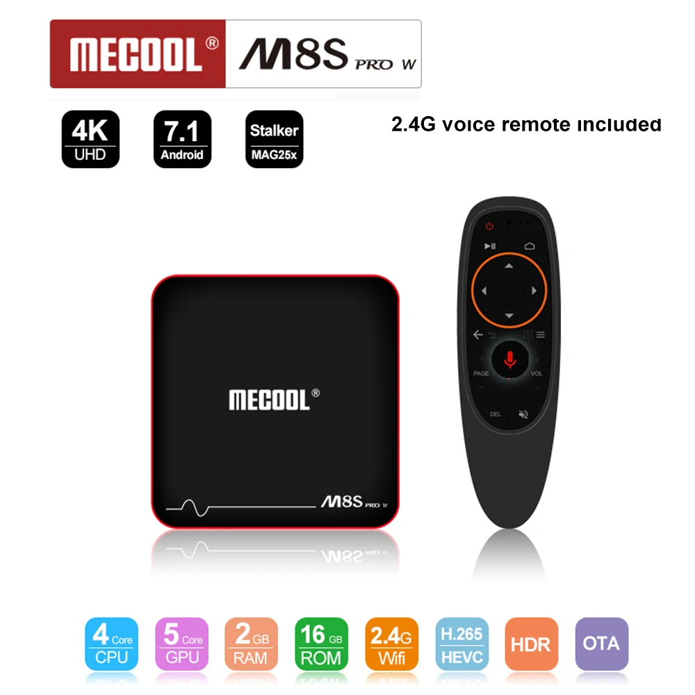 

Mecool M8S PRO W ATV tv box android7.1 2gb 16gb Amlogic S905W Quad Core WiFi 4K H.265 Set Top Box with voice 2.4G remote control