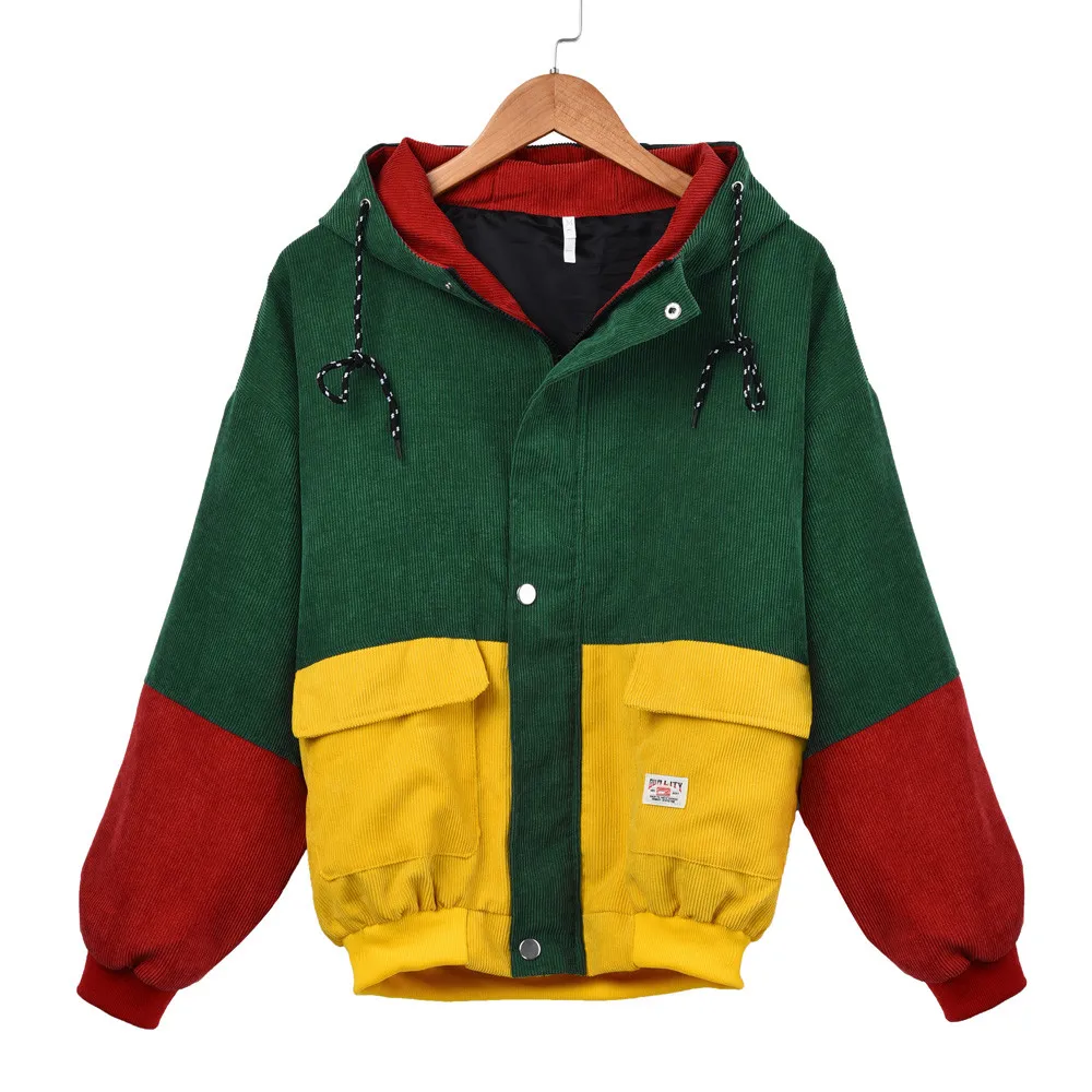 

Women Sleeve Corduroy Patchwork Oversize Jacket Windbreaker coat female ladies harajuku Overcoat clothes Stitching F80