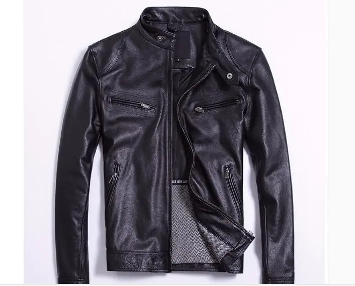 Free shipping.motor classic style,Plus size soft cowhide Jacket,fashion men's genuine Leather jacket.man biker's slim coat sheepskin leather coat