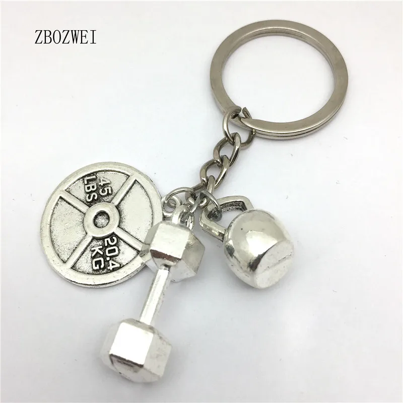 

WEIGHTLIFTING Key chain ,Dumbbell Charm, Kettlebell 45lbs Weight Plate ,Bodybuilding Fitness 3 Charm Keychain