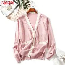 Tangada классический кардиган элегантный кардиган с золотыми пуговицами кардиган с V-образным вырезом вязаный трикотаж теплый кардиган вязаный кардиган с карманами белый кардиган черный кардиган розовый кардиганAQX09
