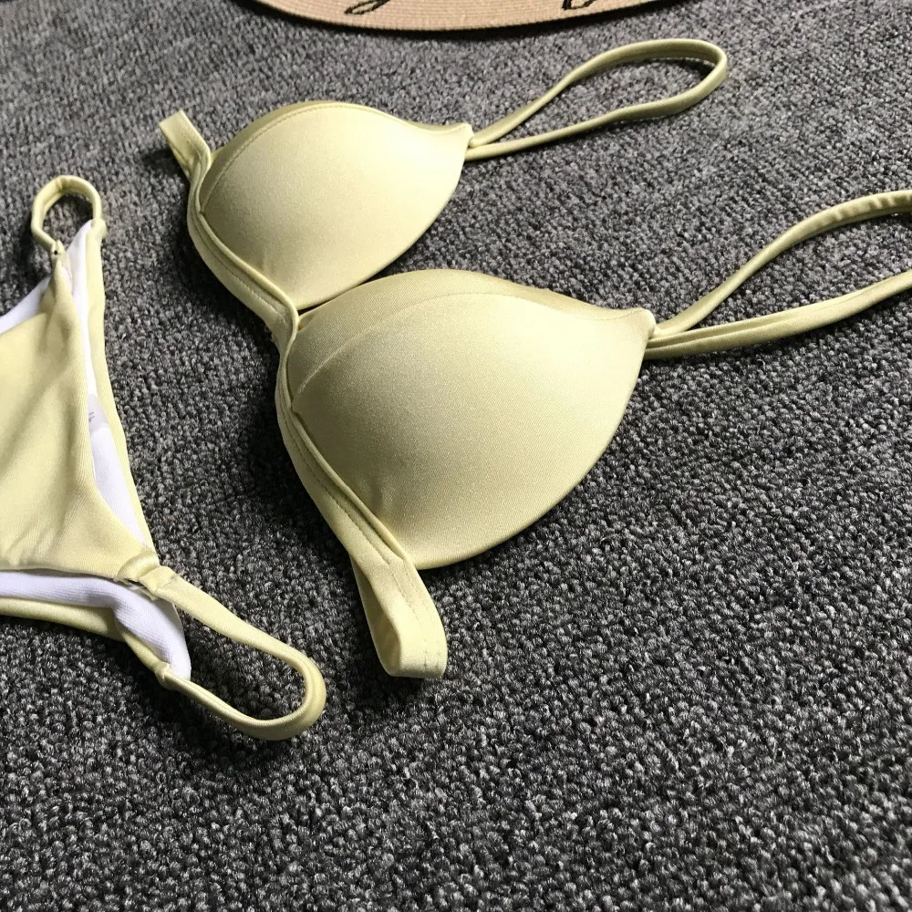 Sexy Mini Yellow Micro Bikini Swimsuit High Waist Triangle Thongs Push Up Female Swimwear Brazilian bikini 2019 Bathing Suit4