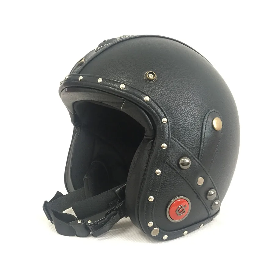 

Harley casco capacetes handmade motorcycle leather helmet retro vintage motocross helmet Men 3/4 open face scooter helmets S~XXL
