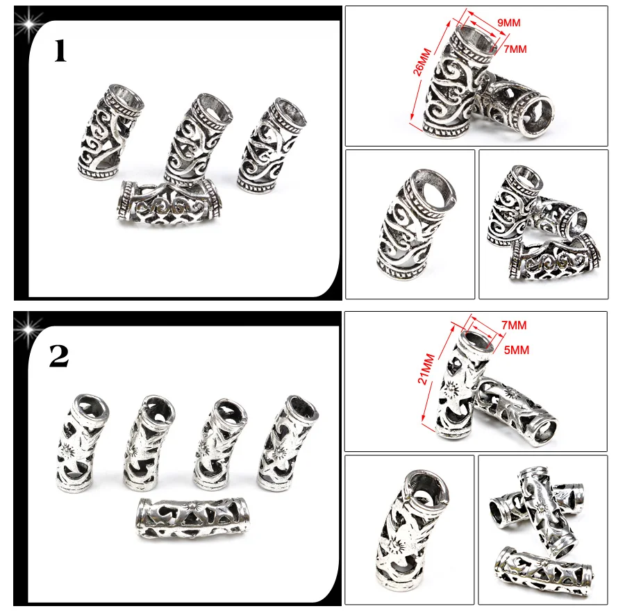 Norse Vikings Runes Hair Beard Beads for Bracelets Pendant Necklace DIY,Braiding Beads for hair Braids Antique Silver Beard