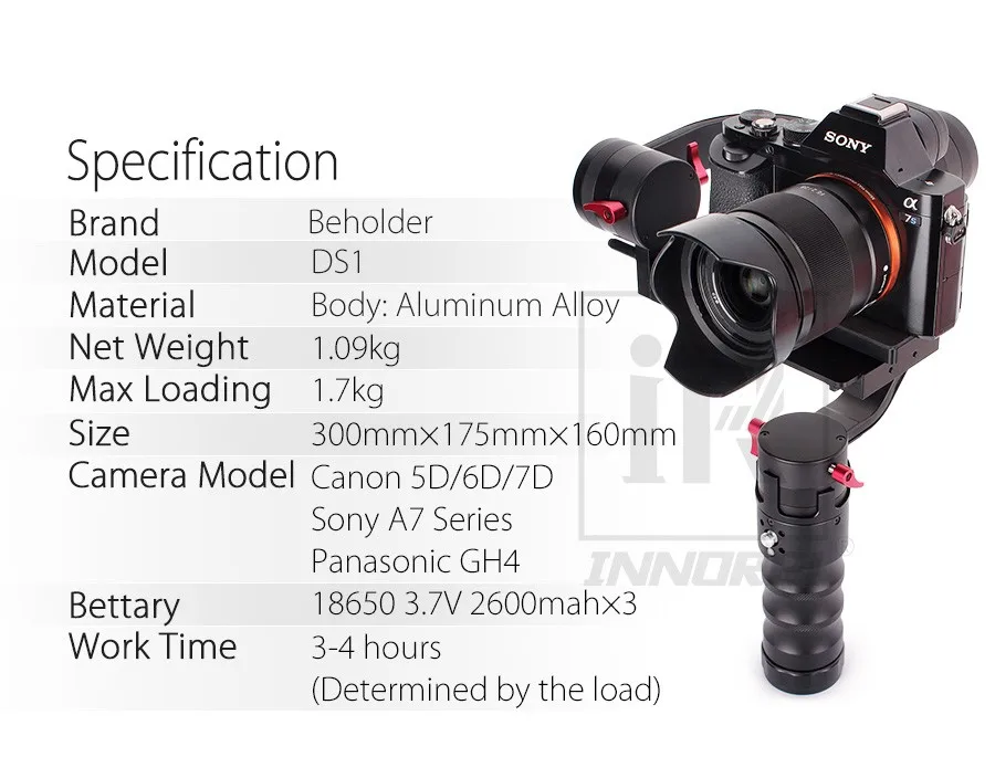 Beholder DS1 3 оси Ручной Стабилизатор стабилизатор бесщеточный стедикам для цифровых зеркальных фотокамер Canon 7D 5D2 5D3 GH4 A7 steadycam
