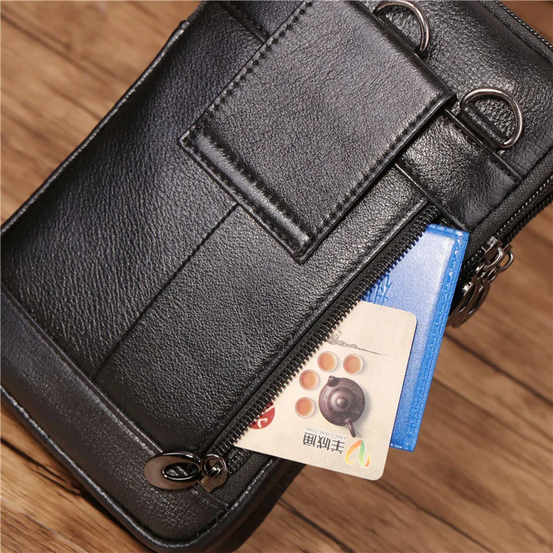 Men Crossbody  Shoulder Waist Bag Genuine Leather Cell Mobile Phone Case Messenger Bag Men Belt Fanny Hook Pack