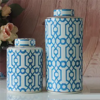 

Mediterranean Style European Style Simple Blue Line Ceramic Storage pot Luxurious Home Furnishings And Decorations porcelain jar