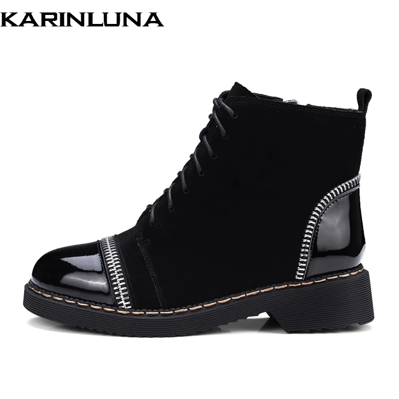 

KARINLUNA new arrivals top quality patent leather kid suede ziper decoration martin Boots Women Shoes leisure Woman ankle Boots