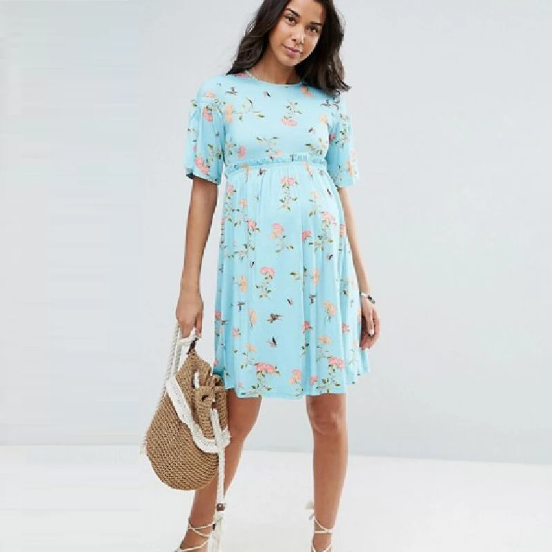 AS1740 New Maternity Dresses Casual Boat Neck Summer Maternity Elegant Short Sleeve Print Pregnancy Dress 05