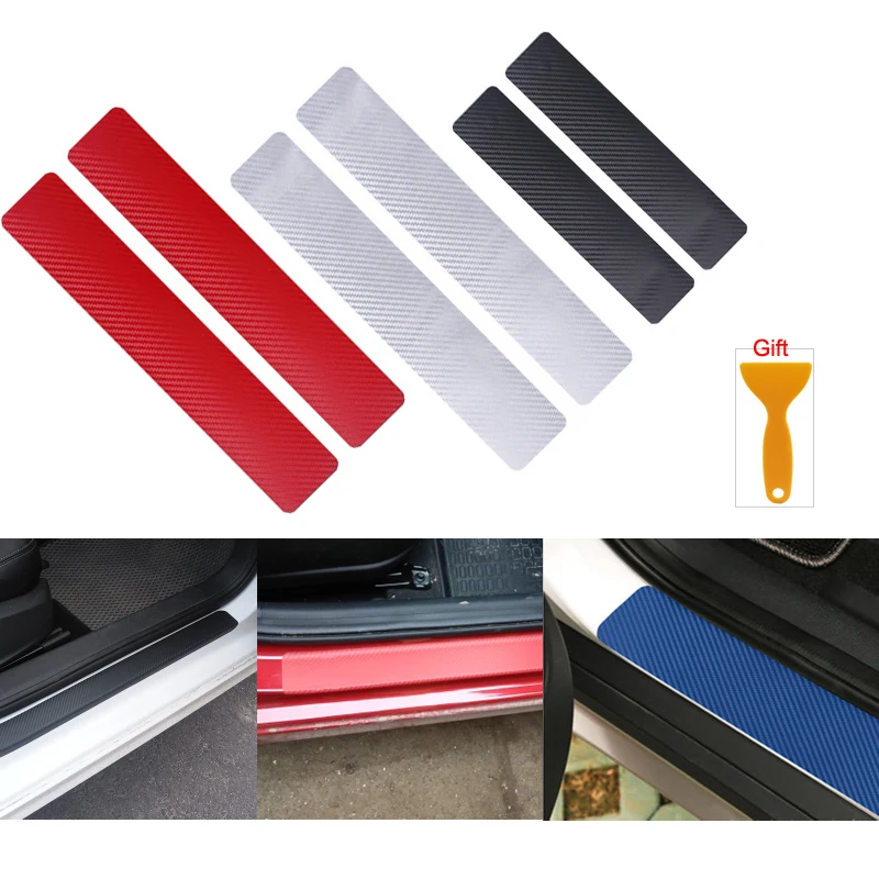 

4pcs Car Door Plate Sill Protector Car Sticker Anti Scratch Threshold Stickers Traceless Sticker with Scraper Car Accessories