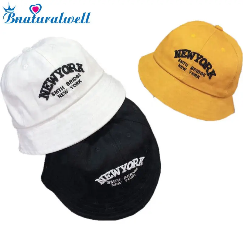 Bnaturalwell New Cotton Baby Summer Hat Children Panama Kids Letter Cap Sun Bucket Hats Flat Bucket Hat For Baby Girl Boy H008