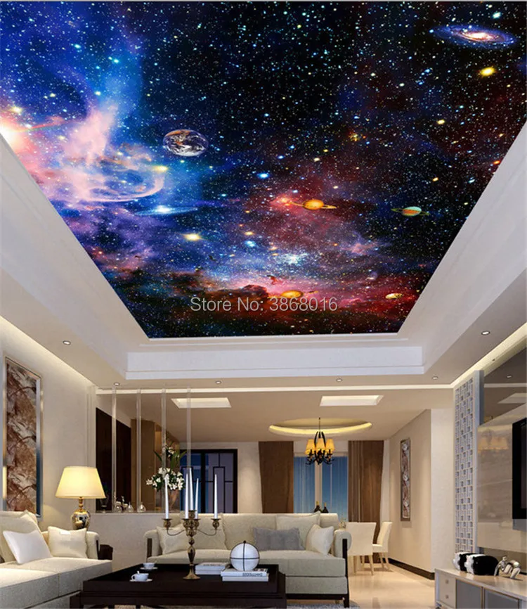 Пользовательские росписи 3D туманности ночное небо потолки стены спальни ТВ фоны Galaxy тема обои Вселенная звездное небо потолок отель