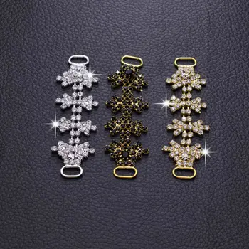 

10pcs Metal Shoes Buckles Rhinestone Bikini connectors Crystal Jet Handmade Belt Buckle for Swimming wear Bridal Decorate BK-04