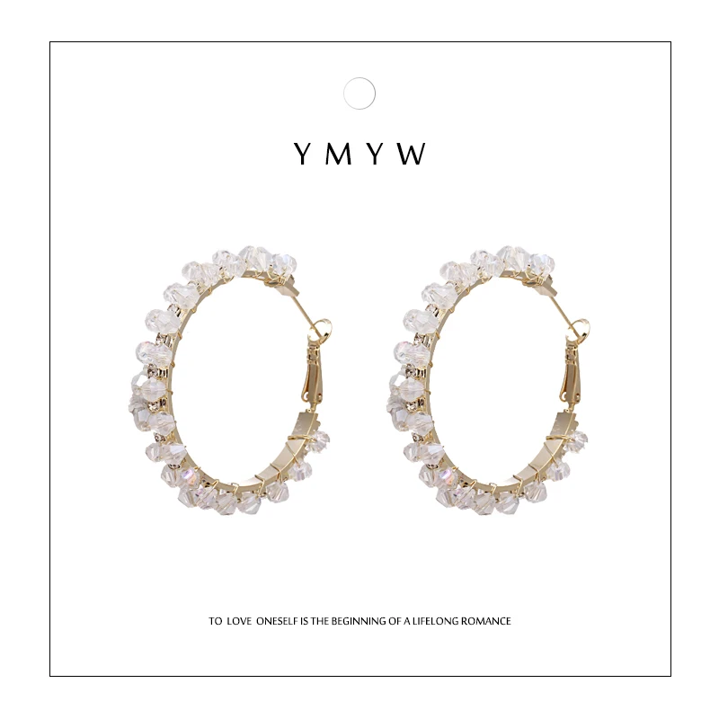 

YMYW Exquisite Luxury Transparent Crystal Hoop Earrings Handmade Statement Have Rhinestone In The Middle of Copper Accessories