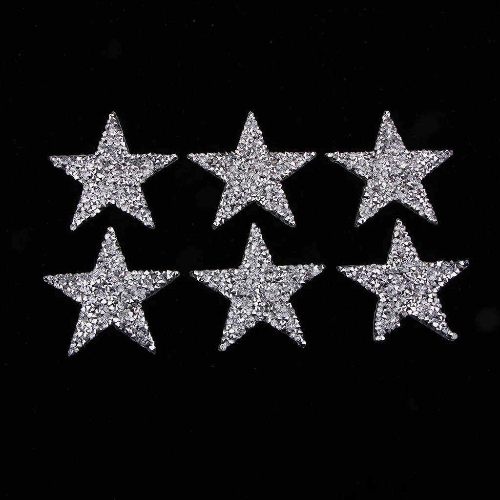 6x Small Crystal Star Patches Iron Sew On Clothes Bag Rhinestone Badge Patch