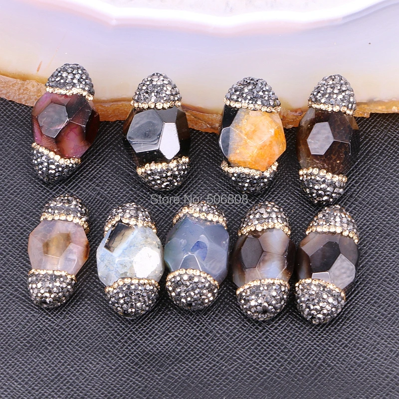 

10PCS Zyunz Top quality semi-precious mix color cut surface faceted Natural stone agata beads DIY jewelry making