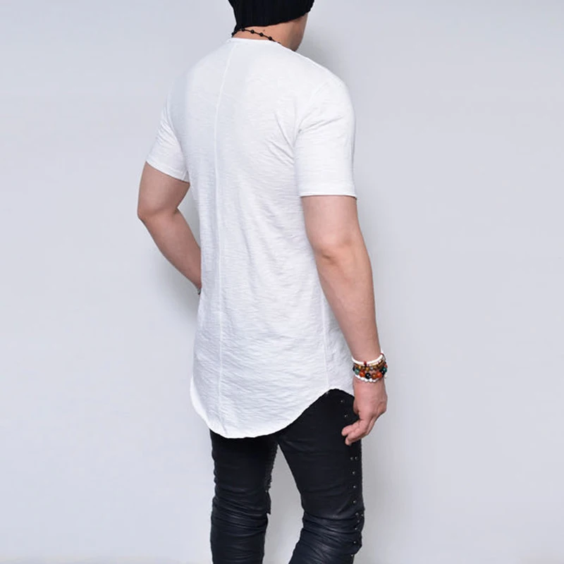 

Men Extra Long Short Sleeve Solid Color T-shirt Oversize Tops for Summer TY66