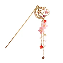 SAKURA Cardcaptor horquilla borlas doradas palillos de pelo Pin joyería tarjeta Captor accesorios para mujeres niñas Cosplay accesorio joyería(China)
