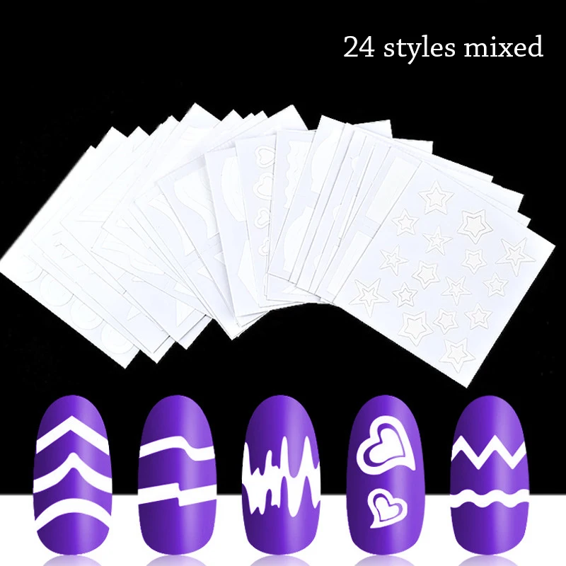 24 стиля белые наклейка для ногтей французского маникюра полоски форма