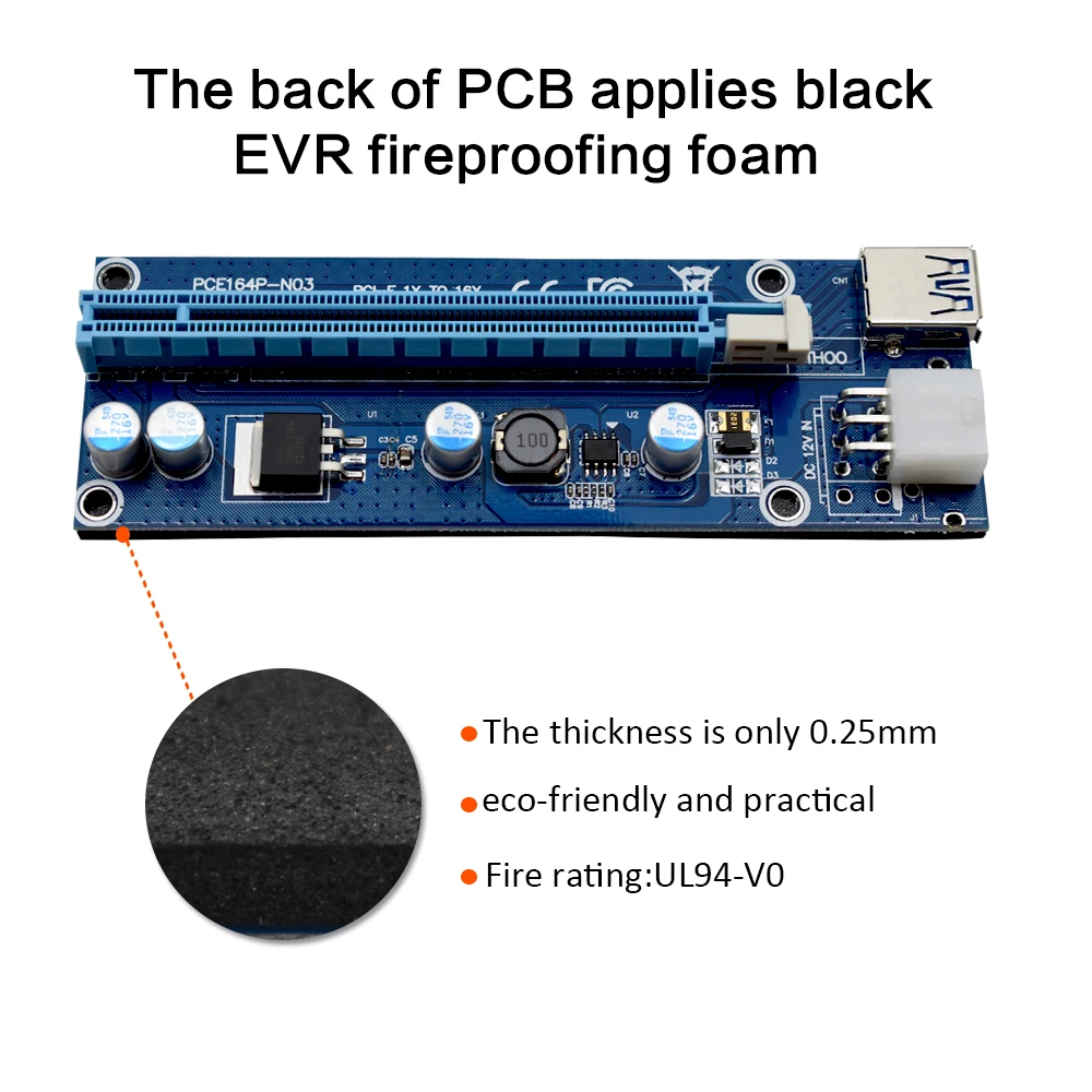 TISHRIC 100 шт. VER006C синий PCI E расширитель 1x к 16x Express Riser Card USB 3 0 кабель SATA 6Pin питание для