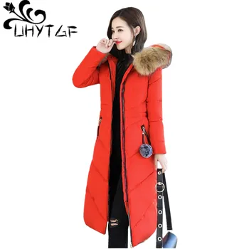 

UHYTGF Plus Size L-7XL Winter Jacket Women Coat Big Fur Hooded Warm Parka Jackets Long Down Cotton Jacket Women Parkas Mujer 103