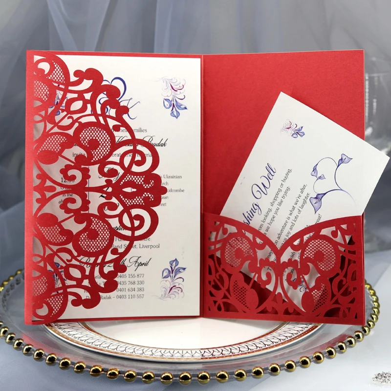 25pcs Elegant Laser Cut Wedding Invitation Cards Greeting Card Lace Favor Print Business With RSVP Cards Decor Party Supplies
