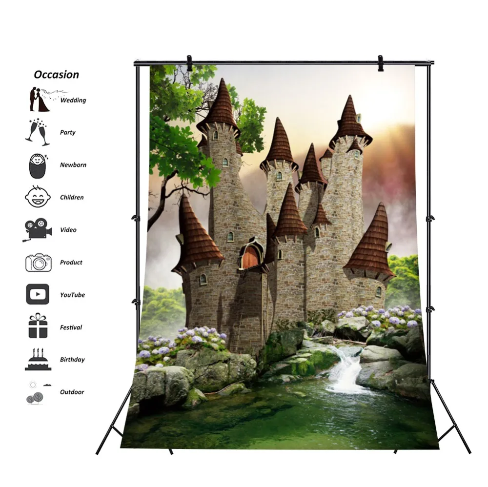 Laeacco детский замок эльф Dreamy цветы речной камень обои узор фотографический фон