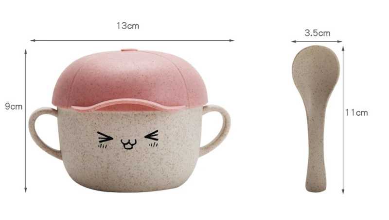 2pcs Baby Wheat Straw Bowl Cartoon Children Food Tableware Set Bamboo Eco-friendly Kids Dinner Plate Spoon Training Bowl BB5143 (4)