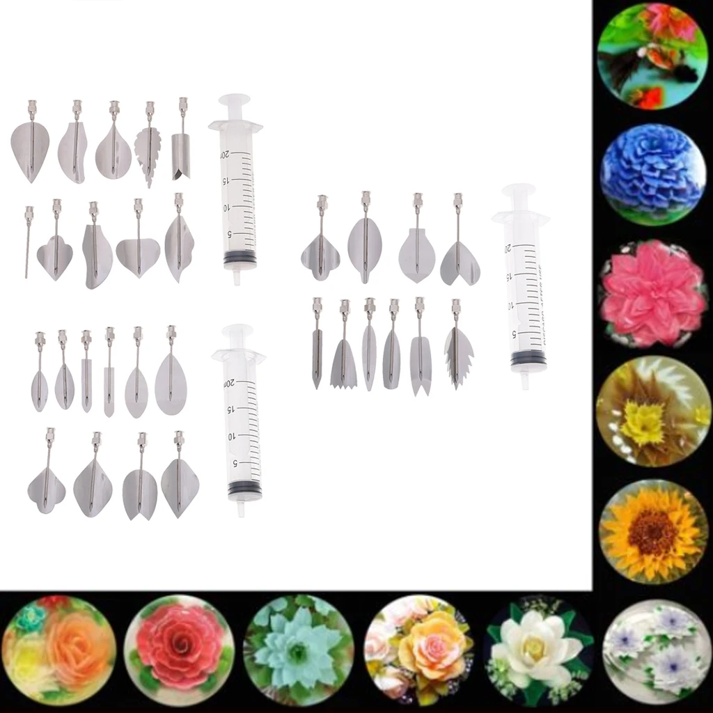 

11pcs/set 3D Gelatin Jelly Pudding Flower Art Tools Stainless Steel Pastry Nozzles Cake Needles Decorating for weddings parties