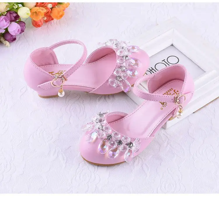 Новые детские свадебные платья принцессы на высоком каблуке для маленьких девочек; вечерние туфли для девочек; Детские алмазные бусины; A329 - Цвет: Pink