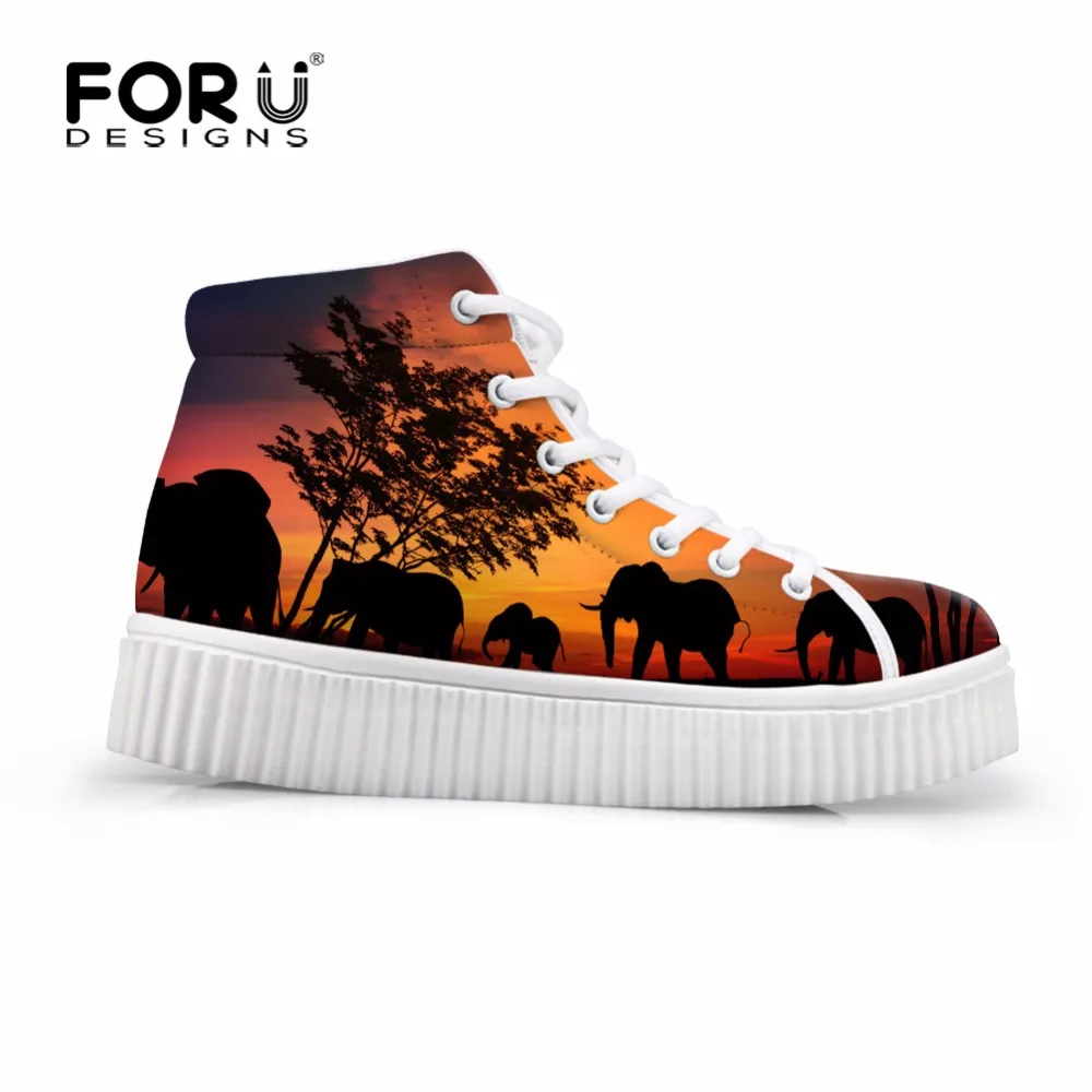 

FORUDESIGNS 3D Sunset Animal Prints Women High Top Height Increasing Shoes Autumn Flats Platform Shoes for Ladies Casual Female