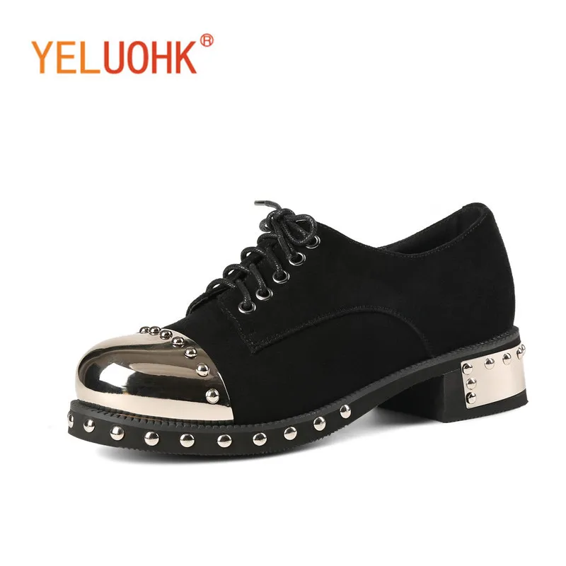 

34-43 Rivet 2018 Spring Shoes Heels Natural Suede Women Pumps High Quality Female Shoes
