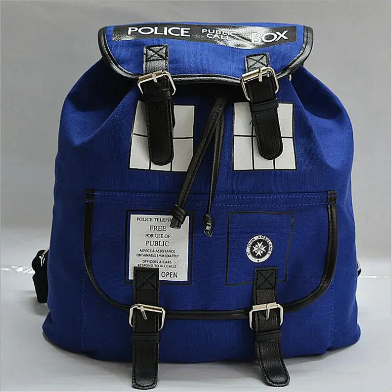 Doctor-Who-Canvas-Printed-Anime-Dr-Who-Tardis-buckle-slouch-Children-School-bag-mochila-feminina-Public