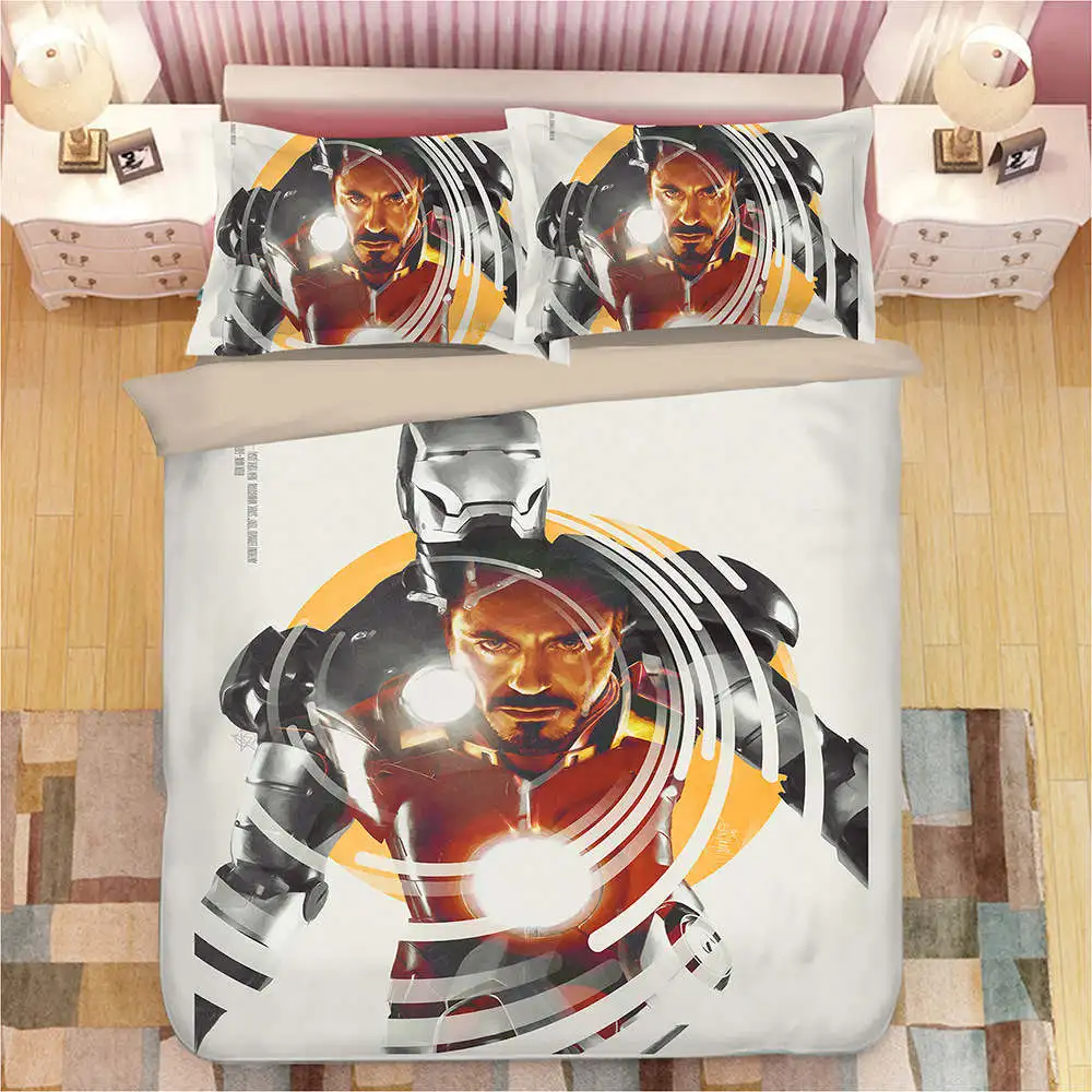 Мстители Железный человек 3D печать постельных принадлежностей набор пододеяльников Набор наволочек одеяло Постельный набор Капитан Америка постельное белье - Цвет: 2