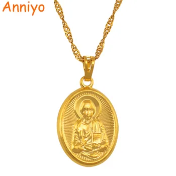 

Anniyo Mary Our Lady and Son Pendant Necklace Gold Color Catholic Church Jewelry,Russian Orthodox Church for Women #052704