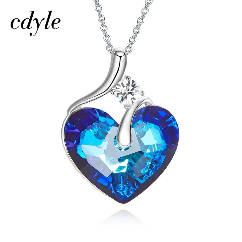 

Cdyle Embellished with crystals Pendant AB Color Blue Heart Shaped Wedding Party Fashion Jewelry Lady Gift