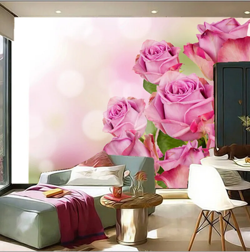 Custom 3d Murals,beautiful Pink Color Roses Flowers Wallpapers ,living Room  Sofa Tv Wall Bedroom Background Wall Paper - Wallpapers - AliExpress