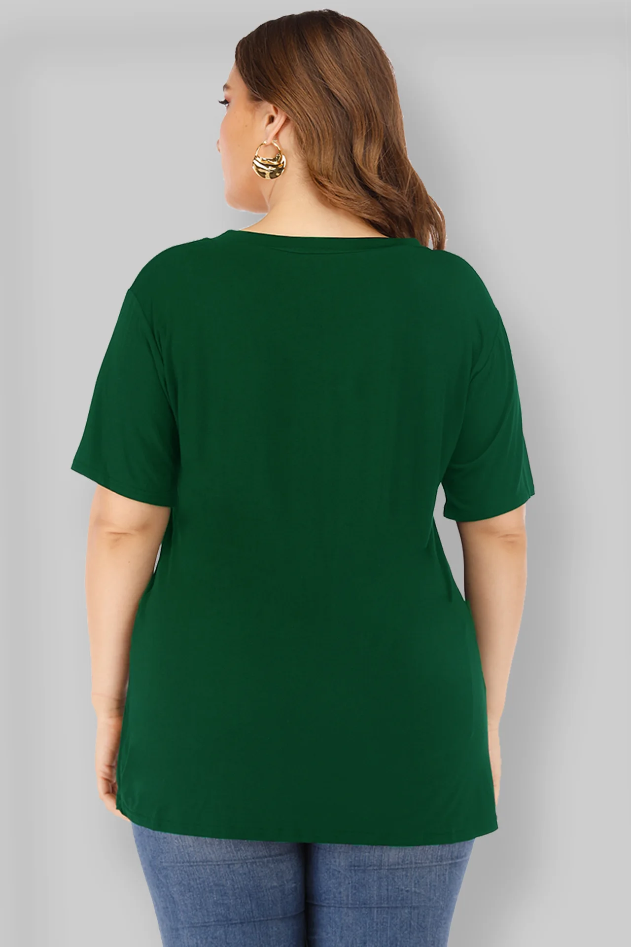 Женские топы больших размеров 3XL 4XL Однотонная футболка повседневные футболки с карманом зеленый винный черный