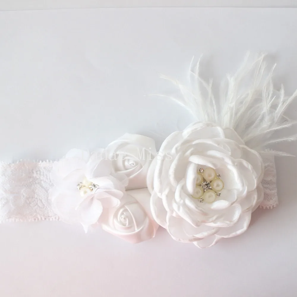 Модная одежда для девочек перо цветок оголовье шифона вырос Многоуровневая Poppy flower с Кружевная повязка на голову 1 шт