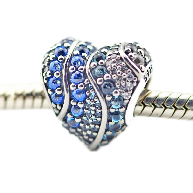 

Fits Pandora Bracelet Charms Original 925 Sterling Silver Jewelry Aqua Heart Silver Charm Beads for Jewelry Making New Spring