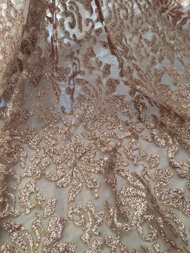 

fast shipping 5yards F001 # nude gold big flower pattern tulle mesh hand print glitter lace fabric for sawing/wedding party